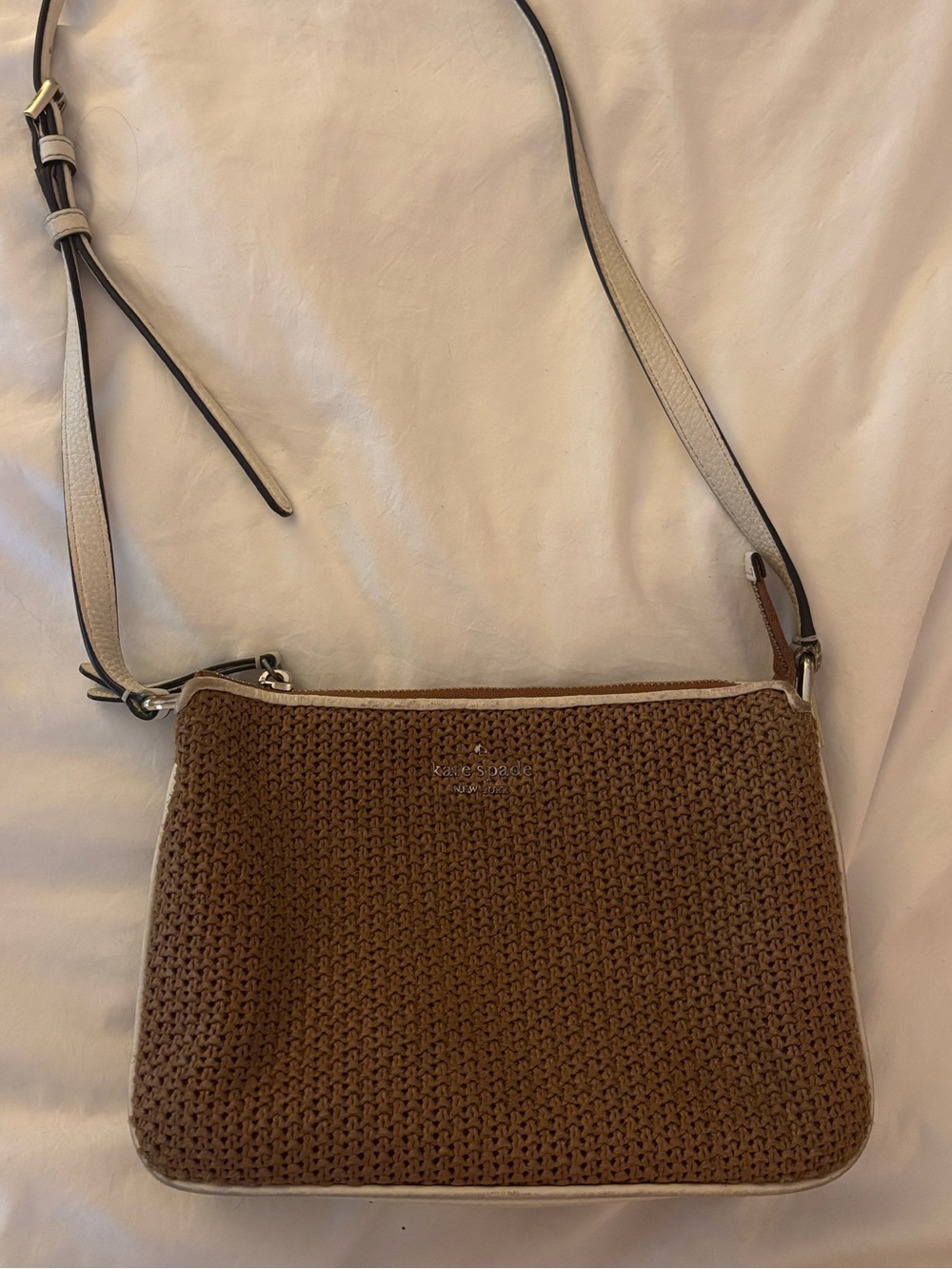 kate spade Brown Woven Crossbody with Cream Strap